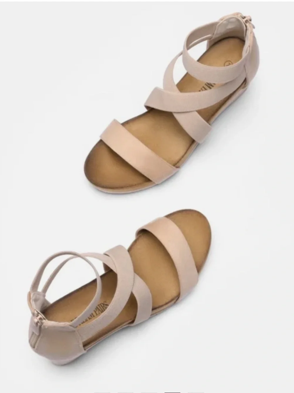 Dream Pairs Nude Elastic Strappy Platform Wedge Sandals